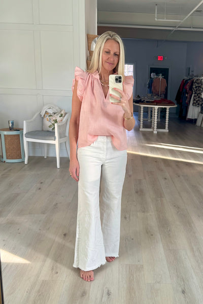 Blush Linen Ruffle Sleeve Top