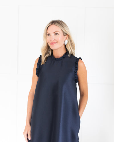 Navy Tunic Dress with Ruffle Detail and Back Bow