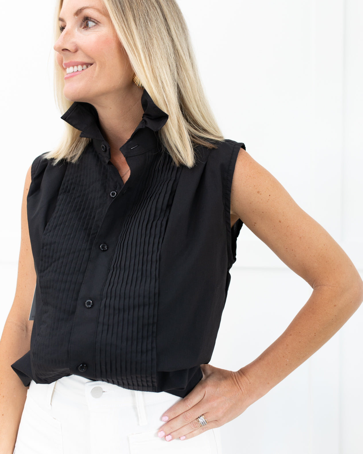 Black Sleeveless Tux Shirt