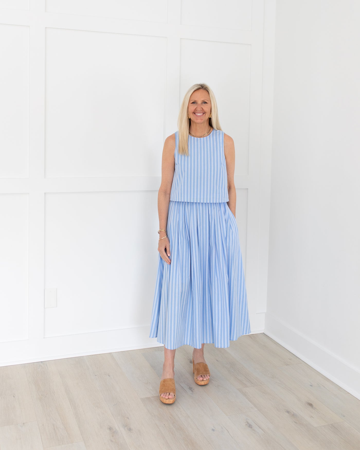 Stripe Top and Skirt Set in Blue