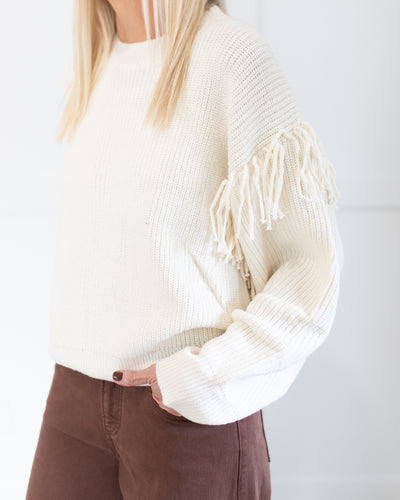 Cream Sweater with Fringe