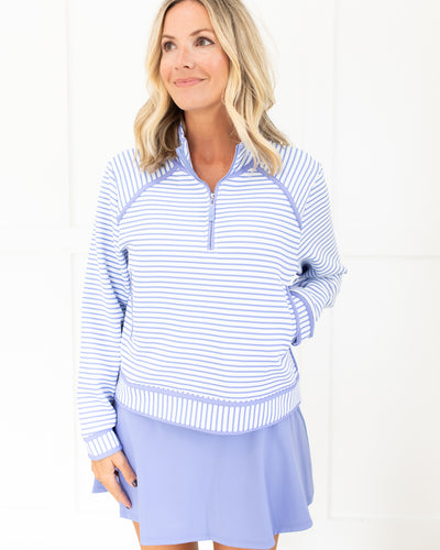 Bainbridge Quarter Zip in Super White/Violet Stripe by ADDISON BAY