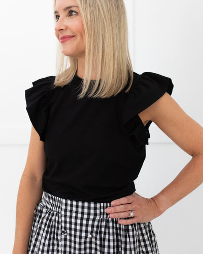 Black Ruffle Sleeve Top