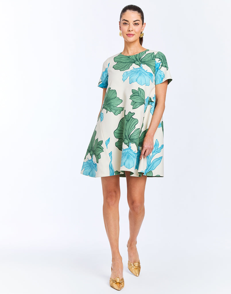 Cecily Reversible Mini Dress in Green and Blue Floral by Mestiza