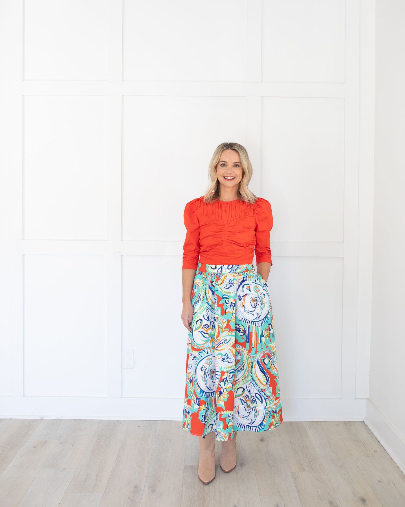 Tatum Midi Skirt in Amalfi Tiles by HUNTER BELL