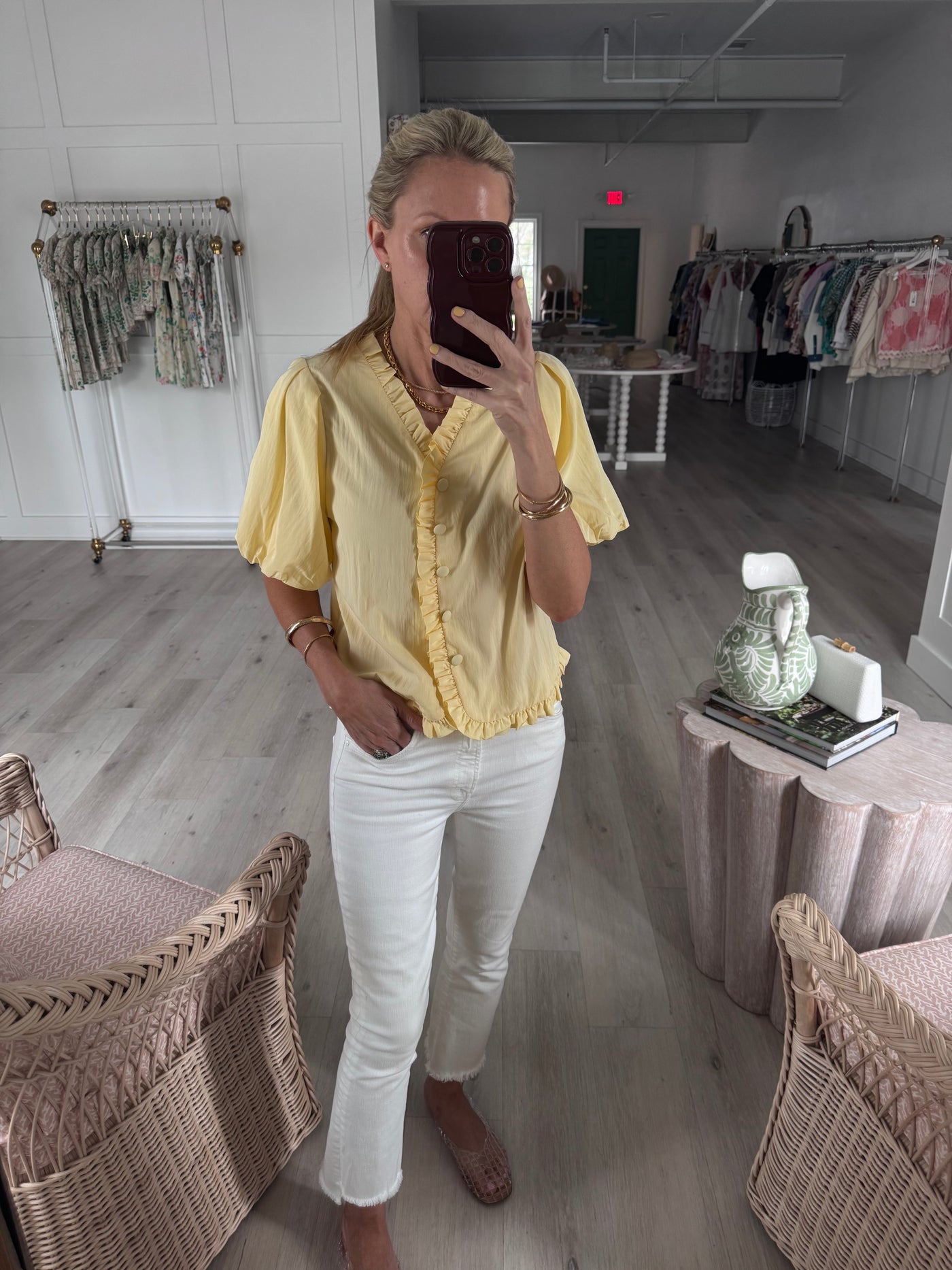 Butter Yellow Ruffled Button Top – Willow Park Boutique