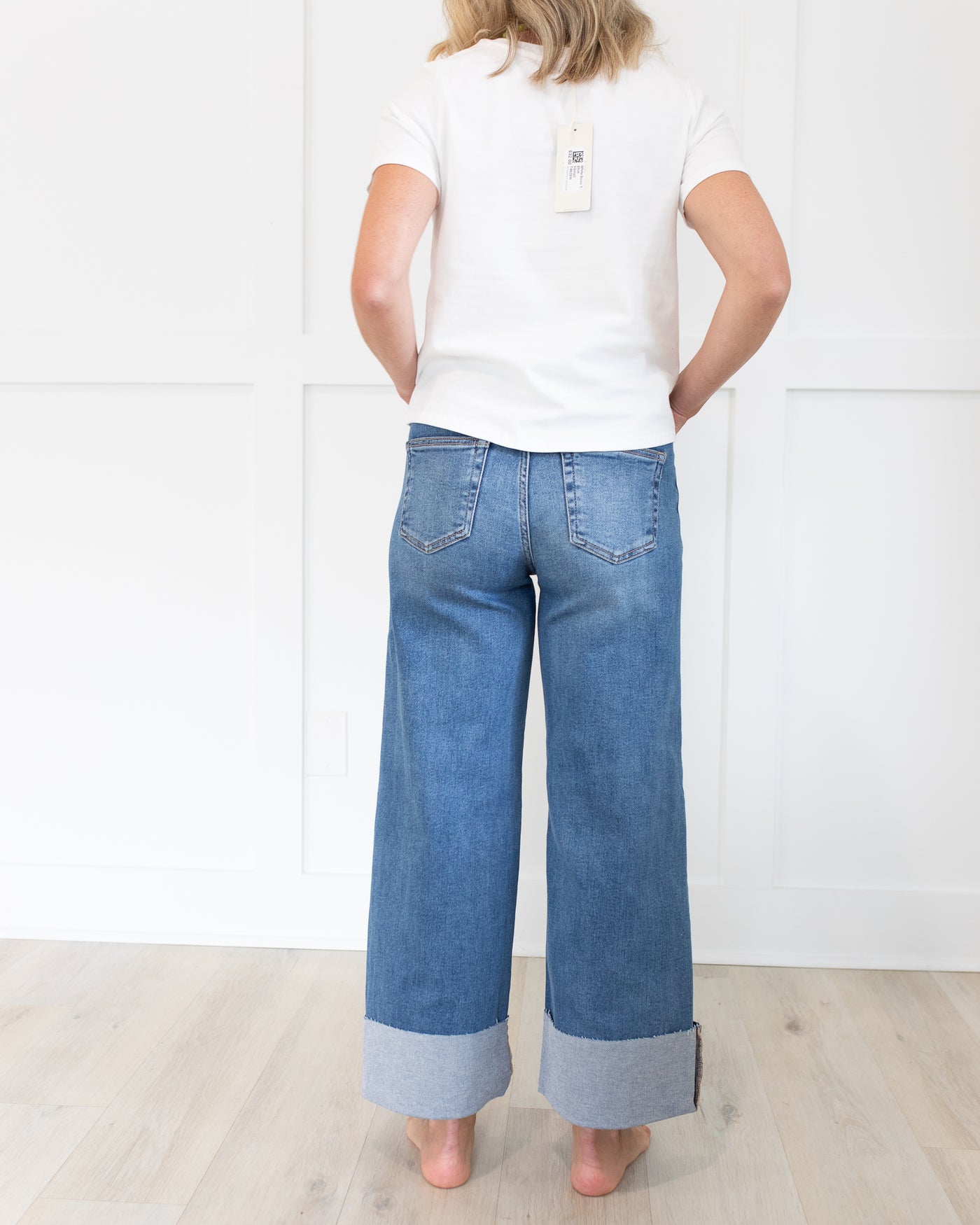 High Rise Crop Wide Cuffed Jeans