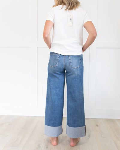 High Rise Crop Wide Cuffed Jeans
