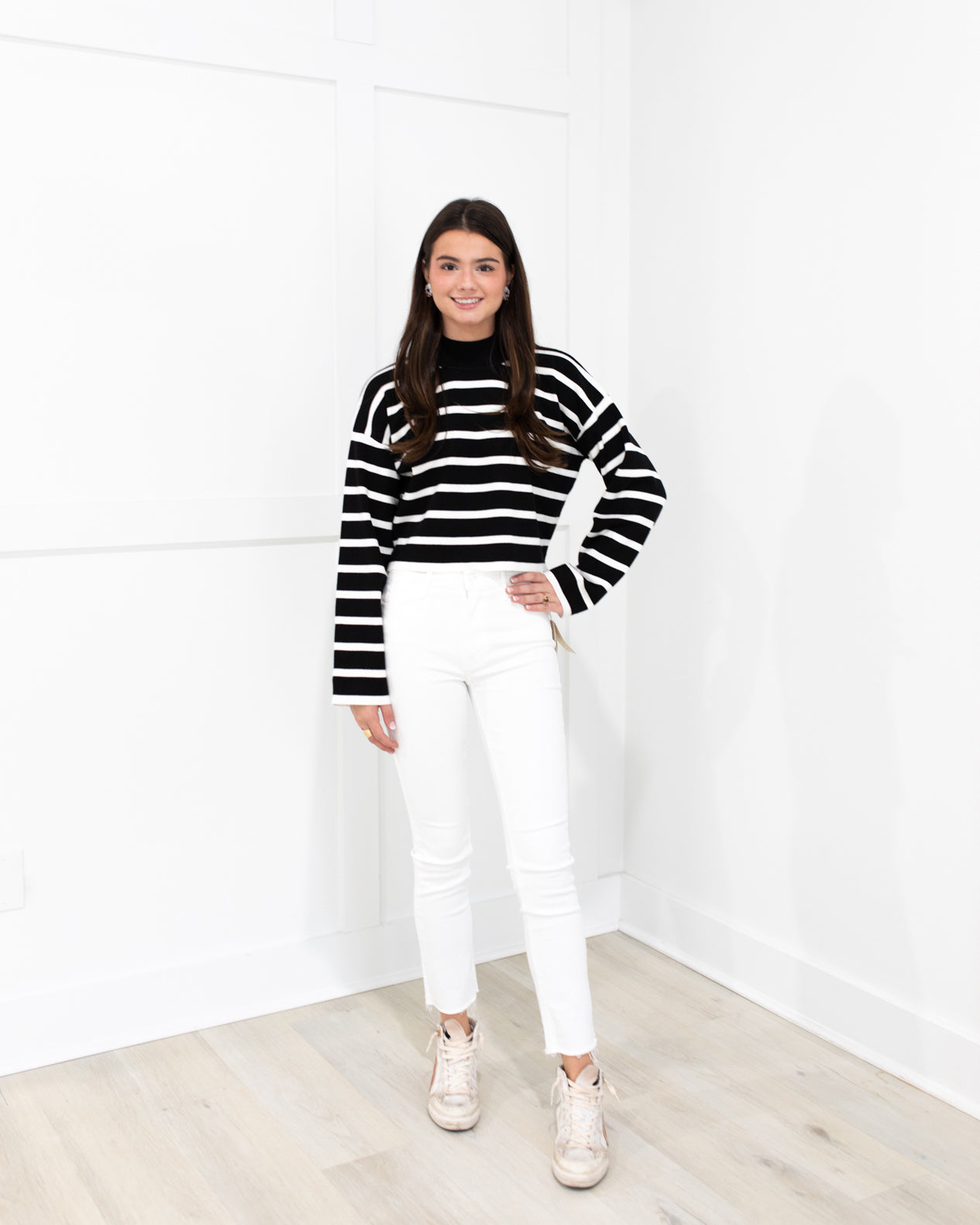Black/White Striped Cropped Sweater