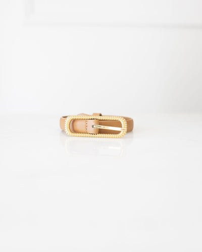 Latte Belt with Textured Gold Elongated Buckle