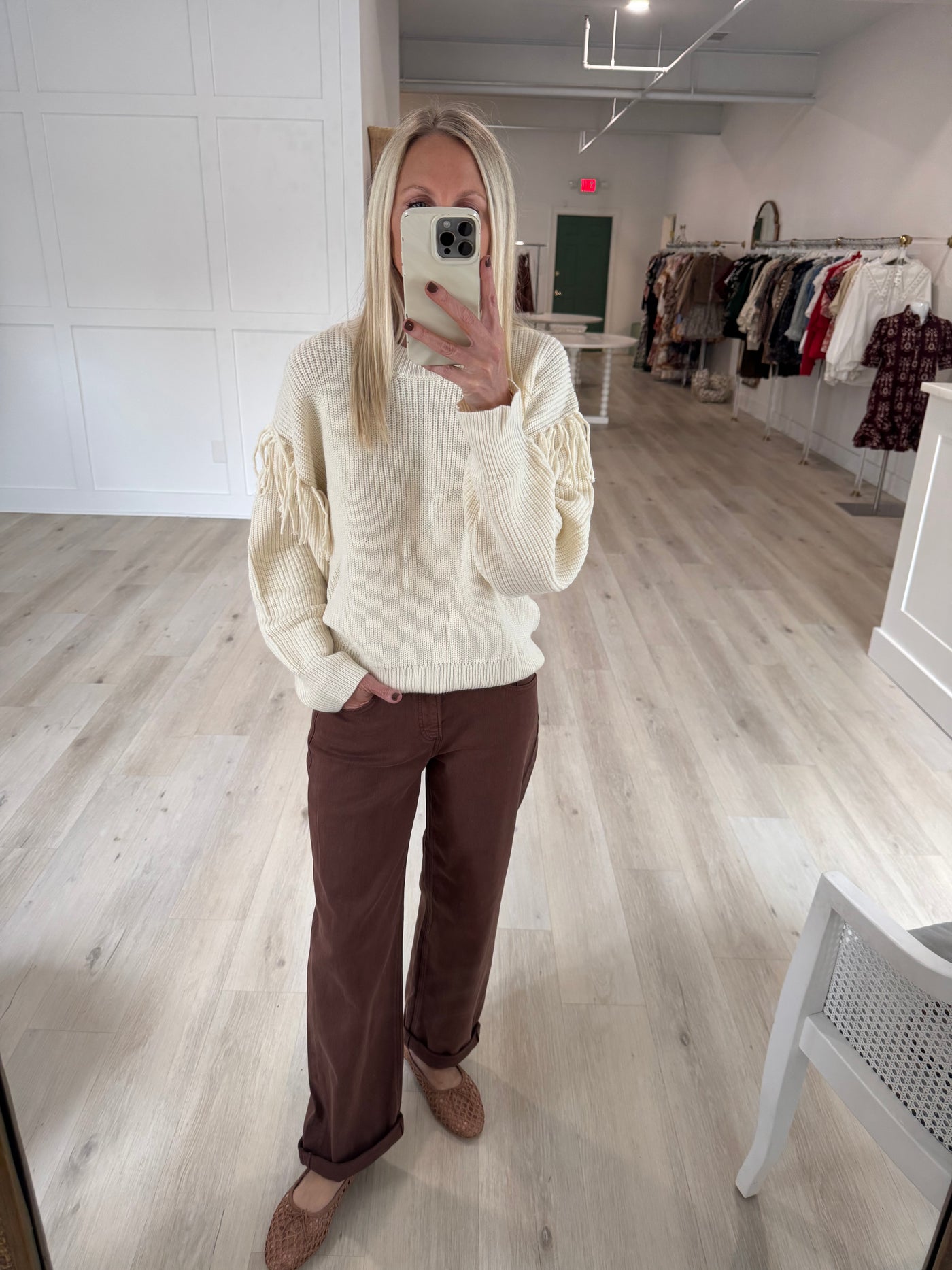 Cream Sweater with Fringe