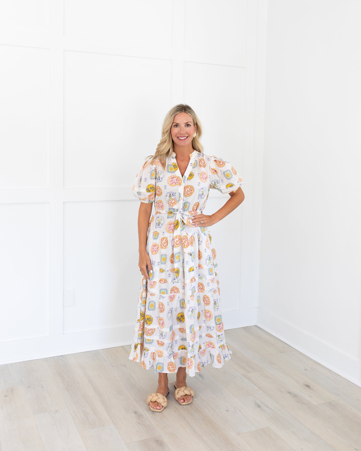 White Medallion Belted Maxi Dress