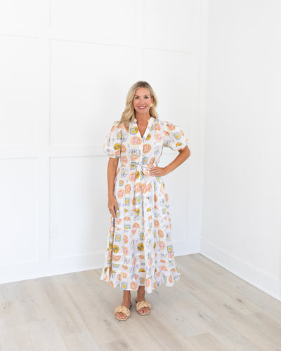 White Medallion Belted Maxi Dress