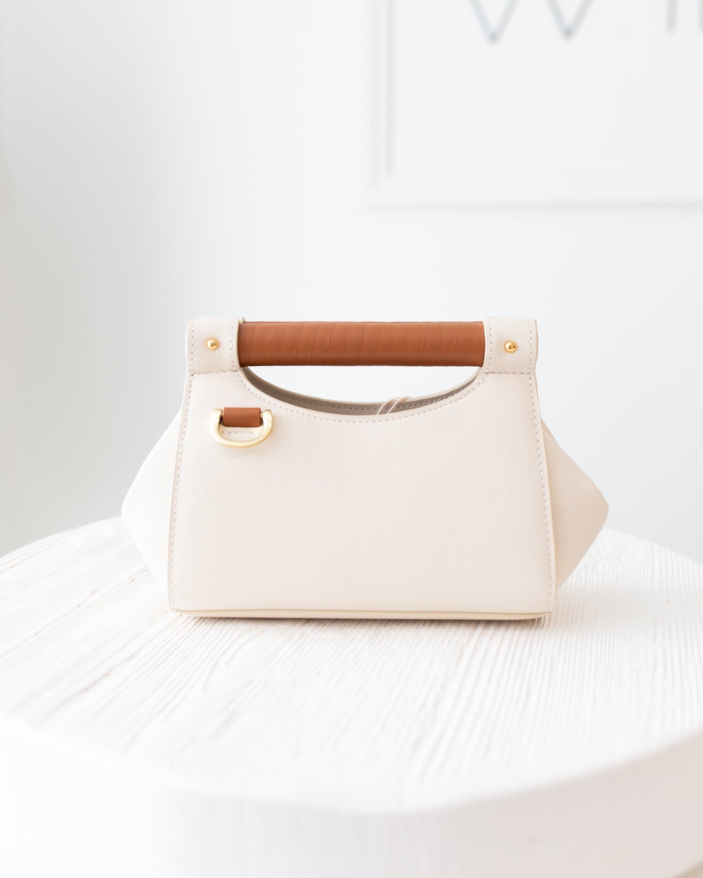 Ecru and Tan Mini Leather Handbag
