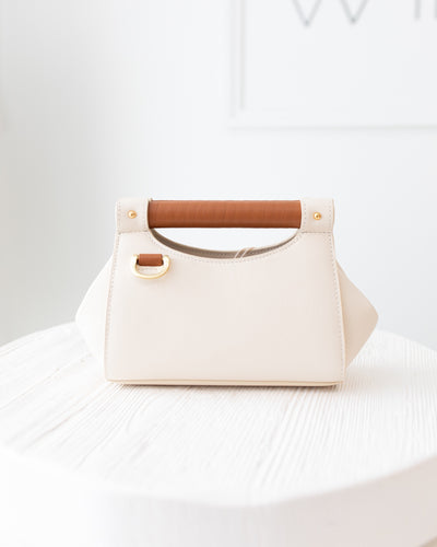 Ecru and Tan Mini Leather Handbag
