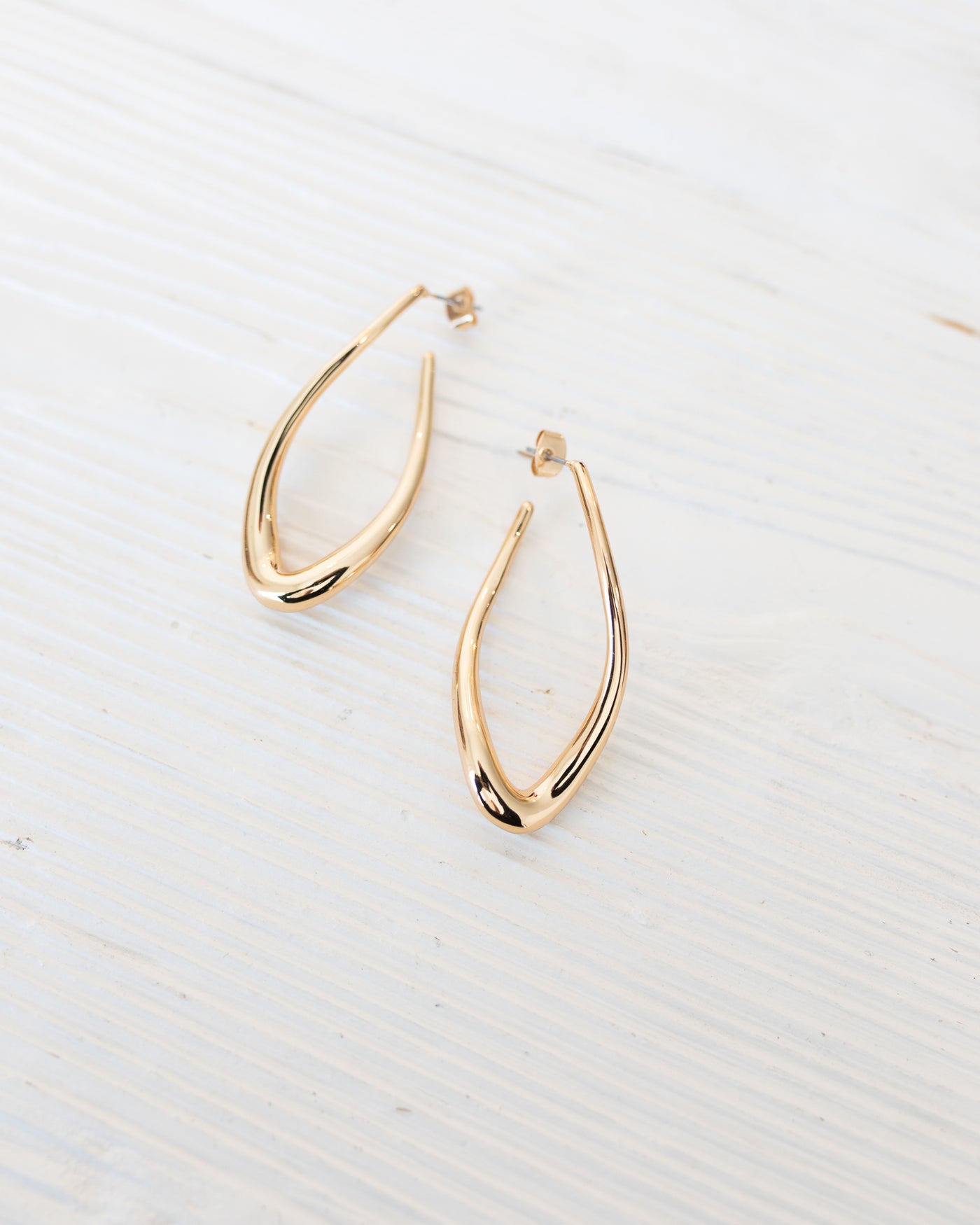 Gold Oblong Abstract Hoop Earring