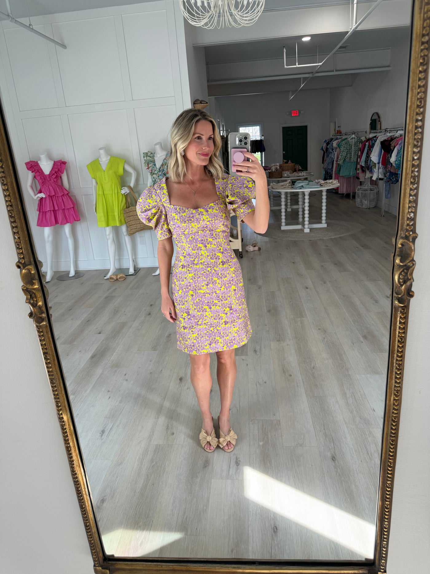 Yellow with Purple Flowers Short Dress