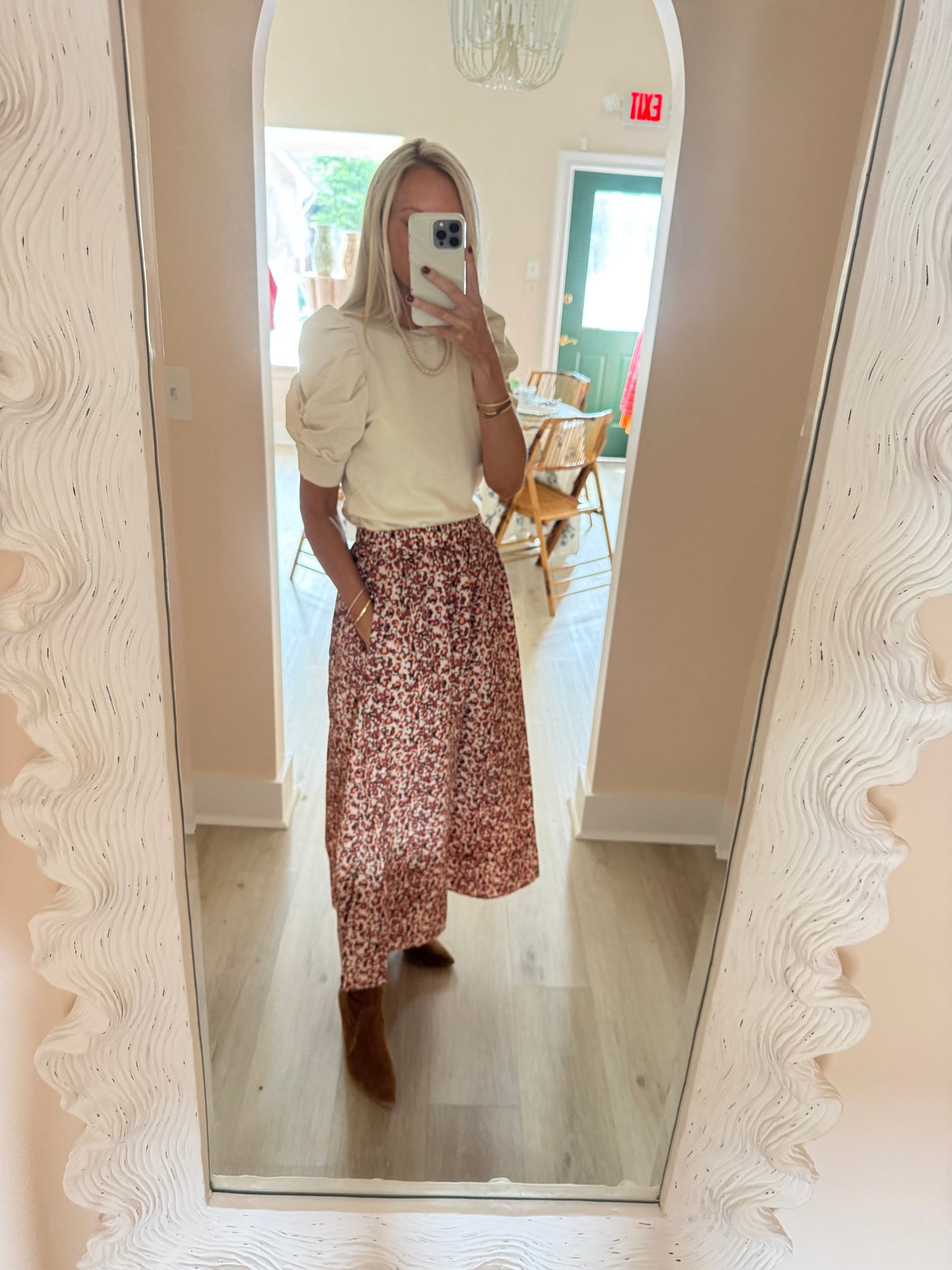 Burgundy Floral Midi Skirt