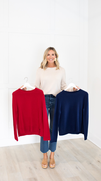 Crewneck Knit Sweater in Navy