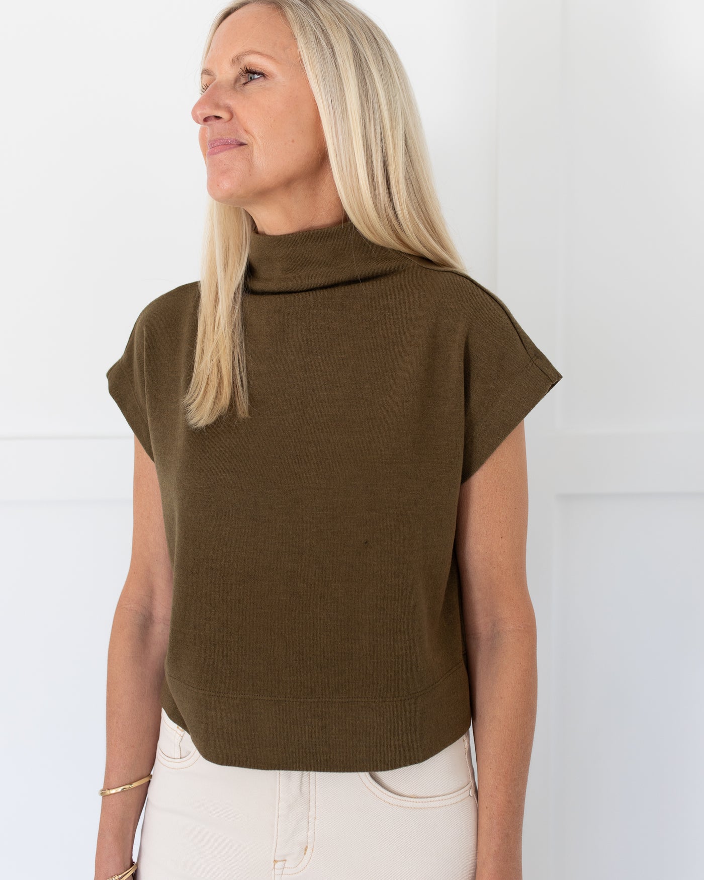 Olive Knit Short Sleeve Top