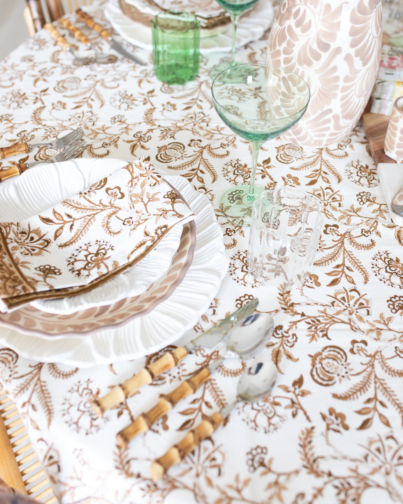 Brown and White Autumn Floral Tablecloth