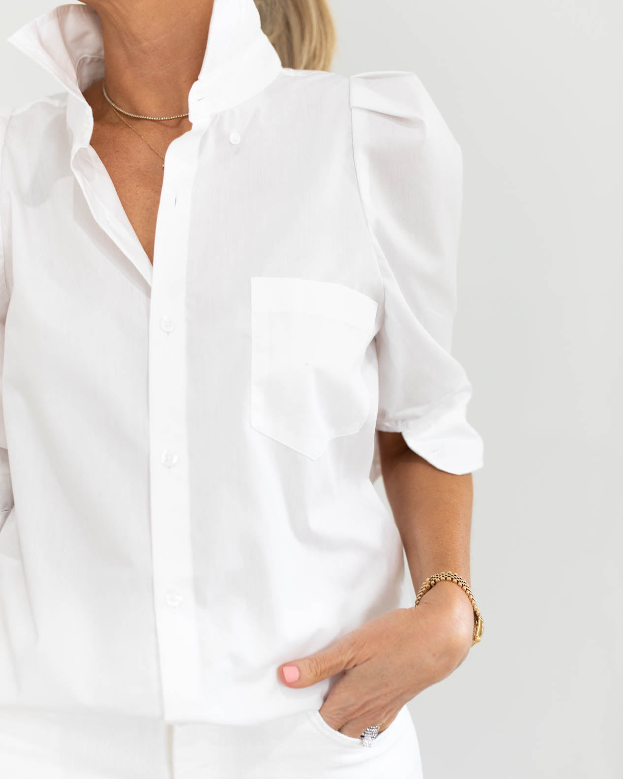 White 3/4 Sleeve Button-Down Blouse