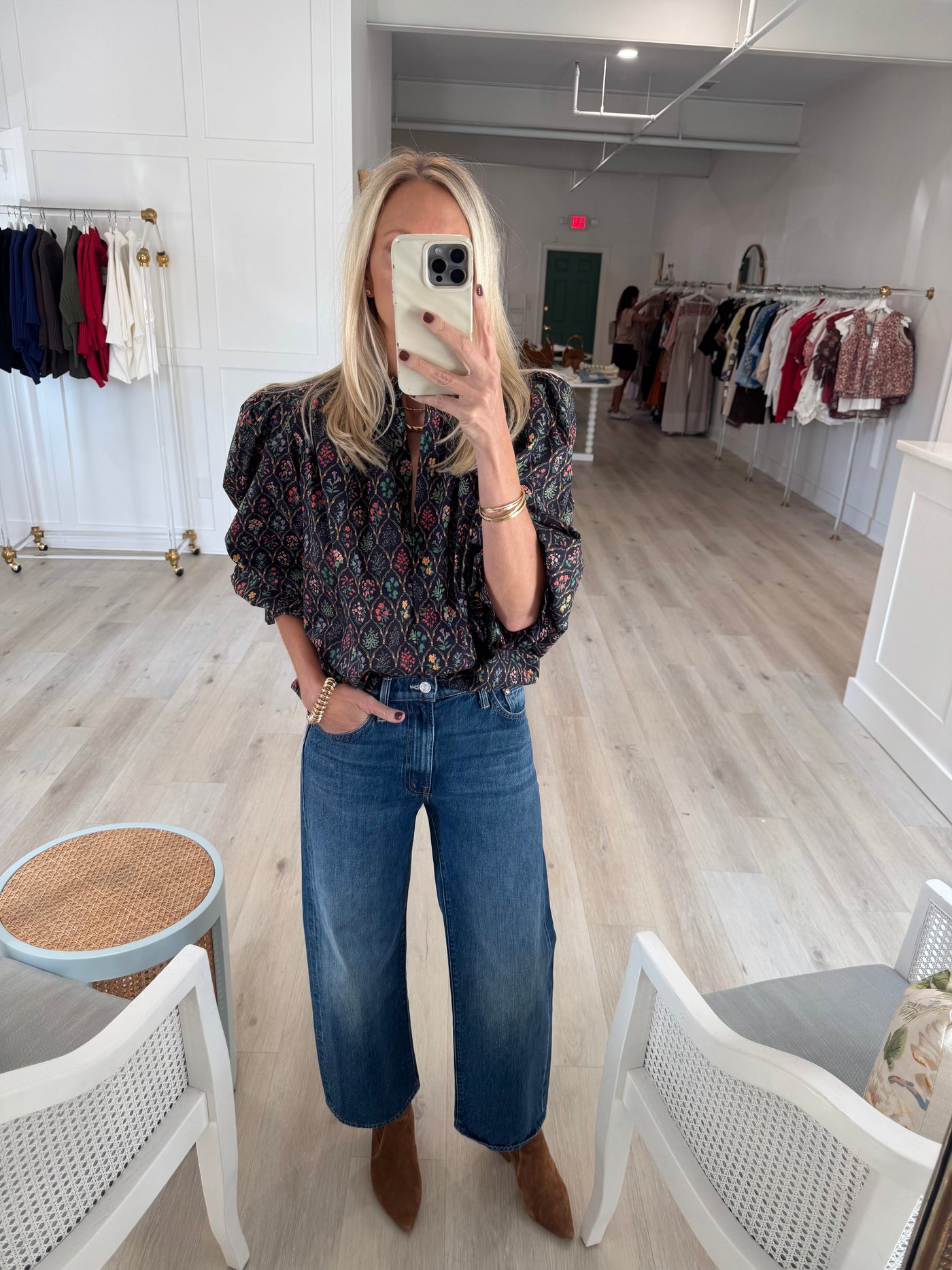 Long Sleeve Floral Blouse in Midnight