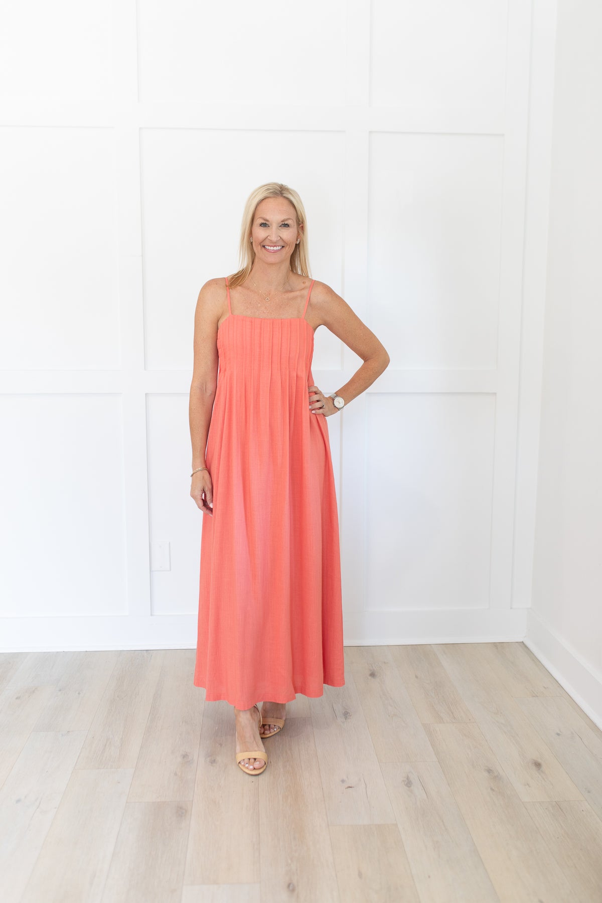 pleated coral maxi dress Womens Jolie Moi Coral Chiffon Pleated Maxi Dress US 14