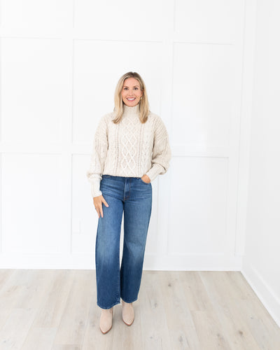 Neutral Mock Neck Braided Sweater