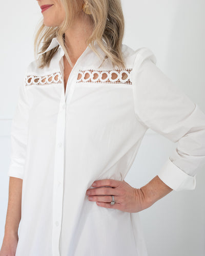 White Button Down Midi Dress with Cutouts