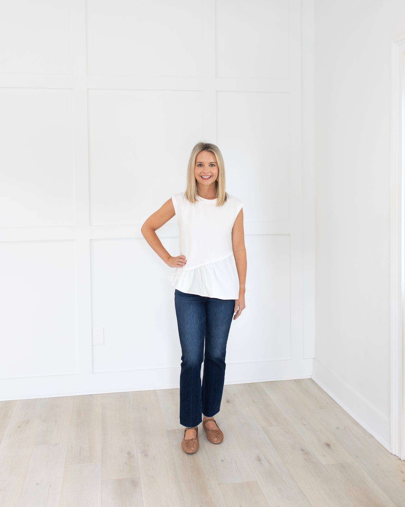 White Asymmetrical Peplum Hem Top