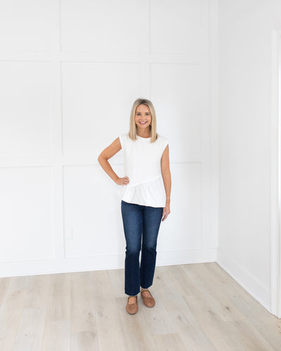 White Asymmetrical Peplum Hem Top