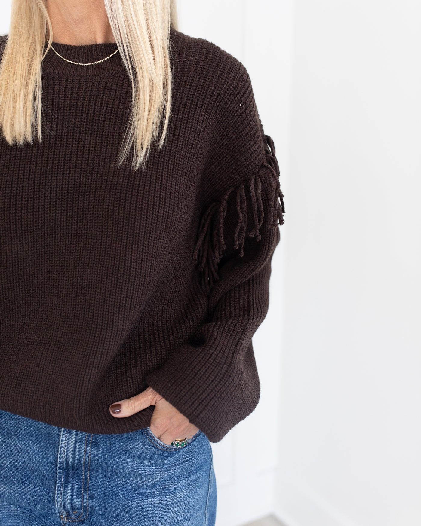 Dark Brown Sweater with Fringe
