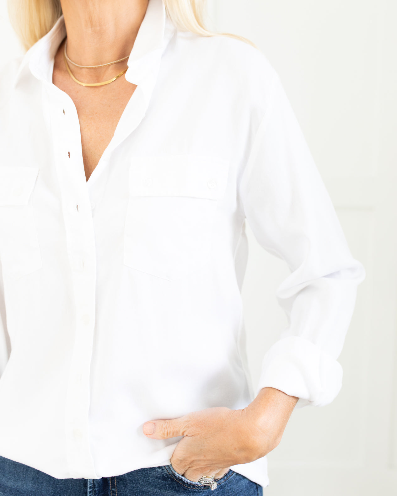 White Button Down with Front Pockets