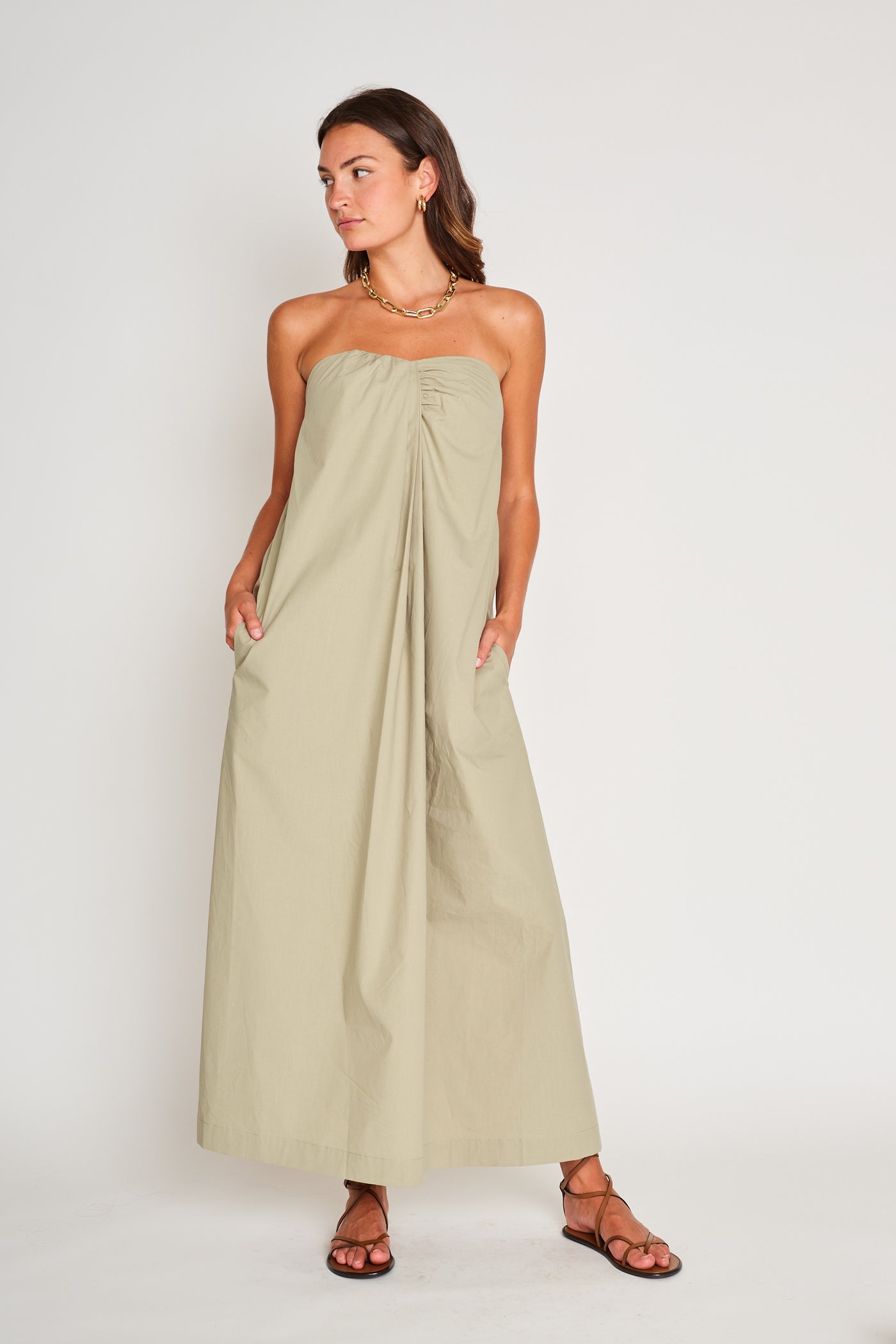 Sage Green Strapless Maxi Dress