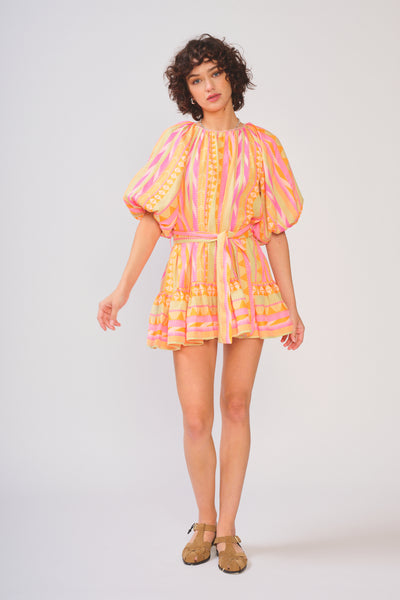Neon Aztec Bubble Sleeve Mini Dress