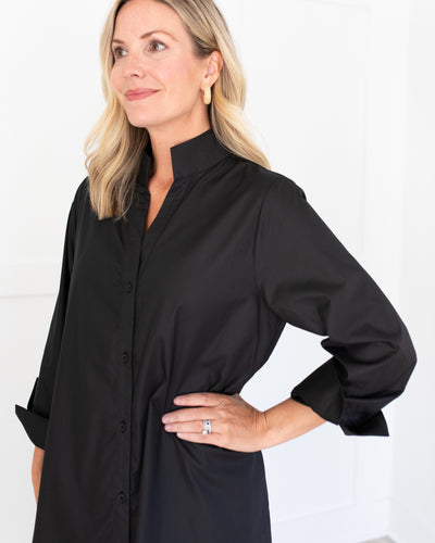 Black Button Down Long Sleeve Midi Dress