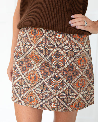 Orange and Brown Medallion Mini Skirt