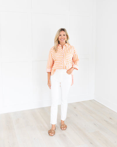 Light Pink and Peach Striped Button Up Top