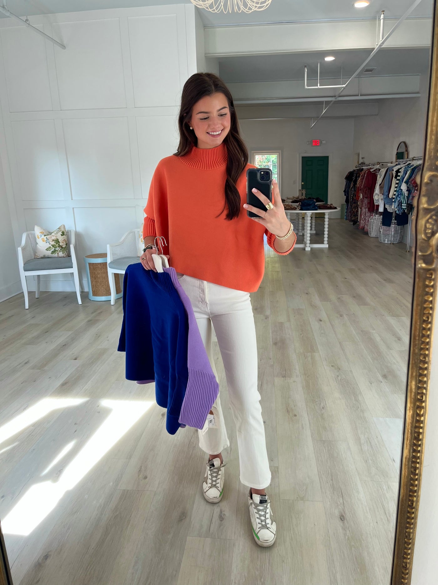 Mock Neck Crop Sweater in Orange One Size