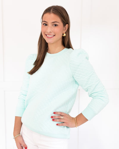 Seafoam Quilted Puff Sleeve Sweatshirt