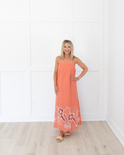 Mila Ankle Dress in Coral Peach/Ivory