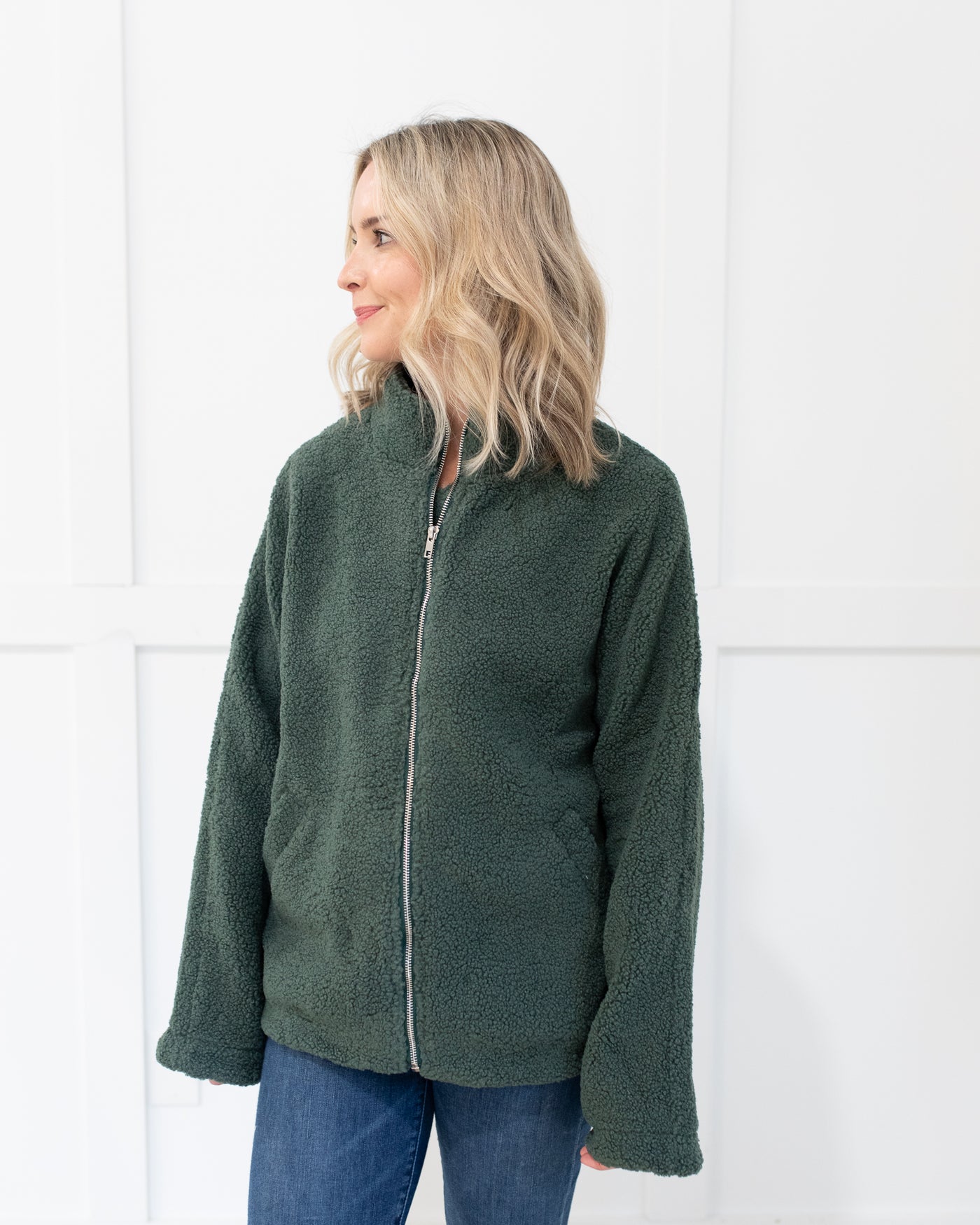 Green Fuzzy Zip Up Jacket