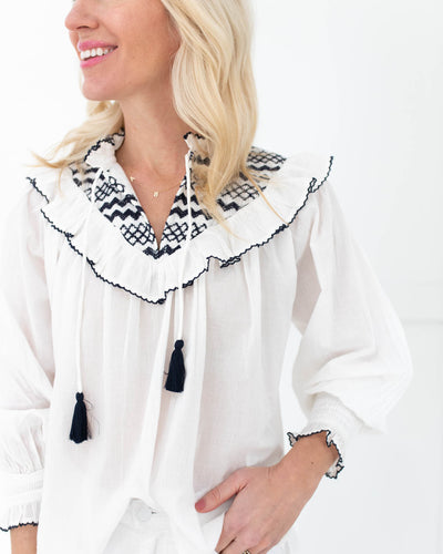 Wendy Blouse in Ivory and Navy