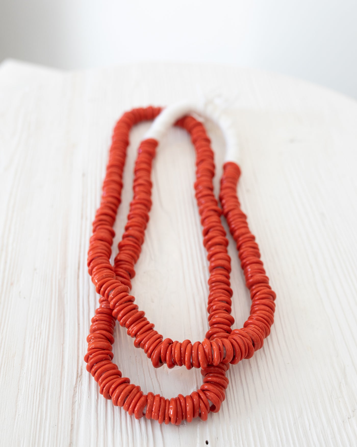 Glossy Deep Orange Glass Beaded Necklace