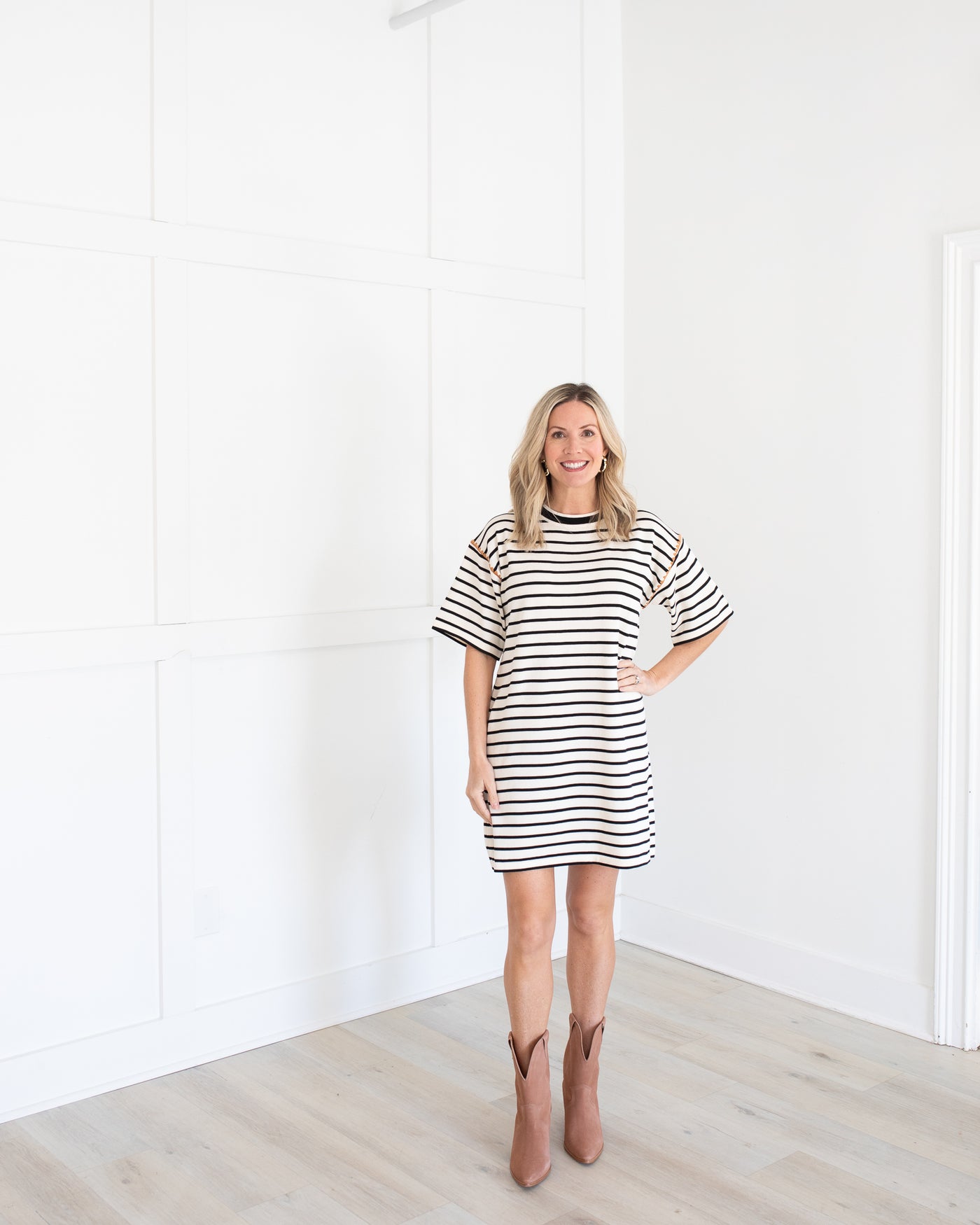 Cream & Black Stripe Knit Mini Dress