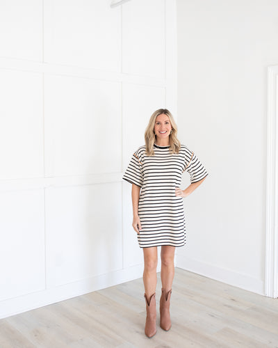 Cream & Black Stripe Knit Mini Dress