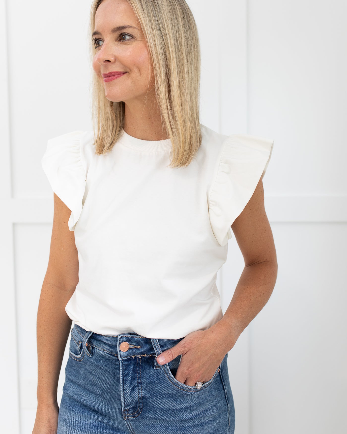 White Ruffle Sleeve Top