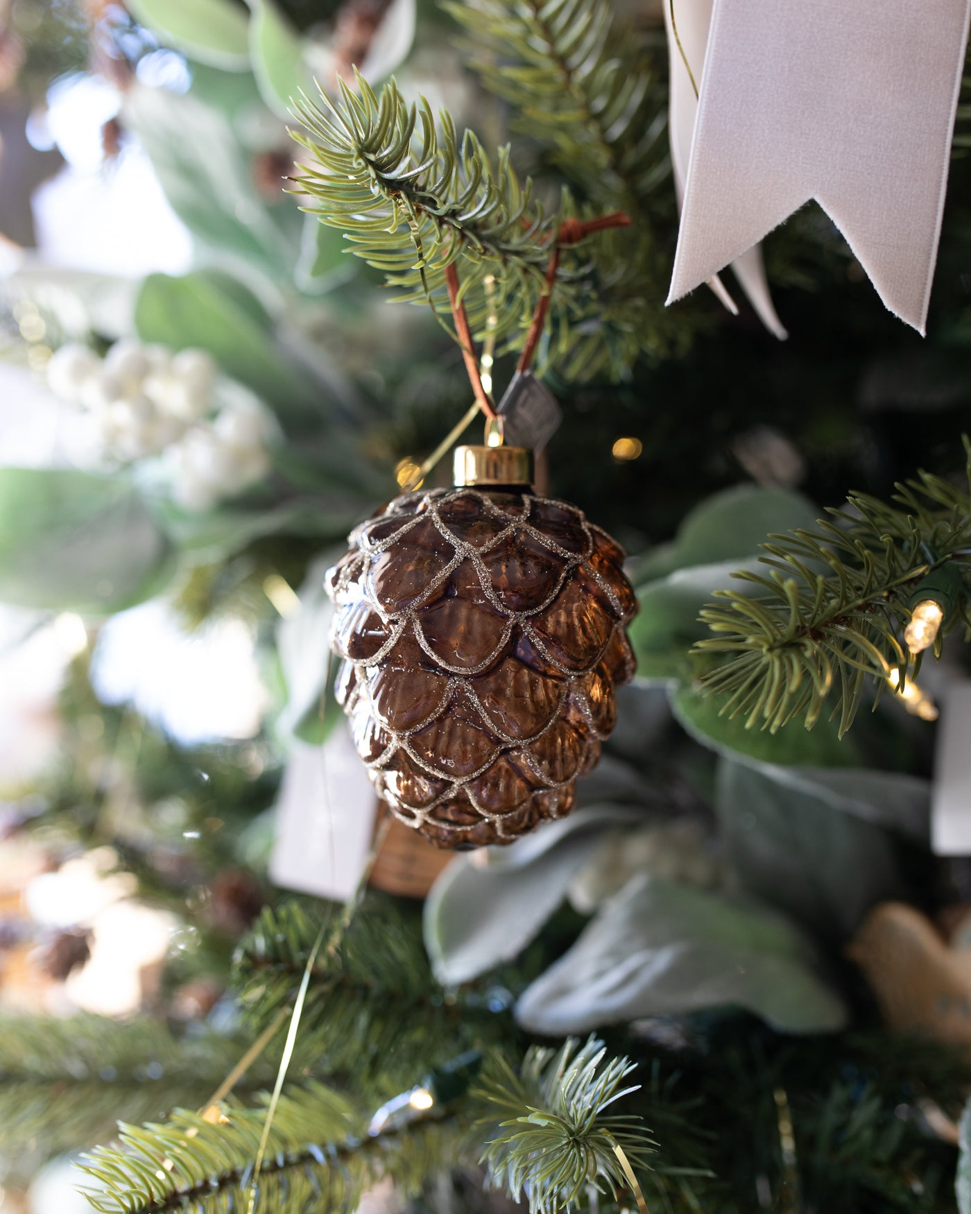 Chocolate Glitter Pinecone Ornament