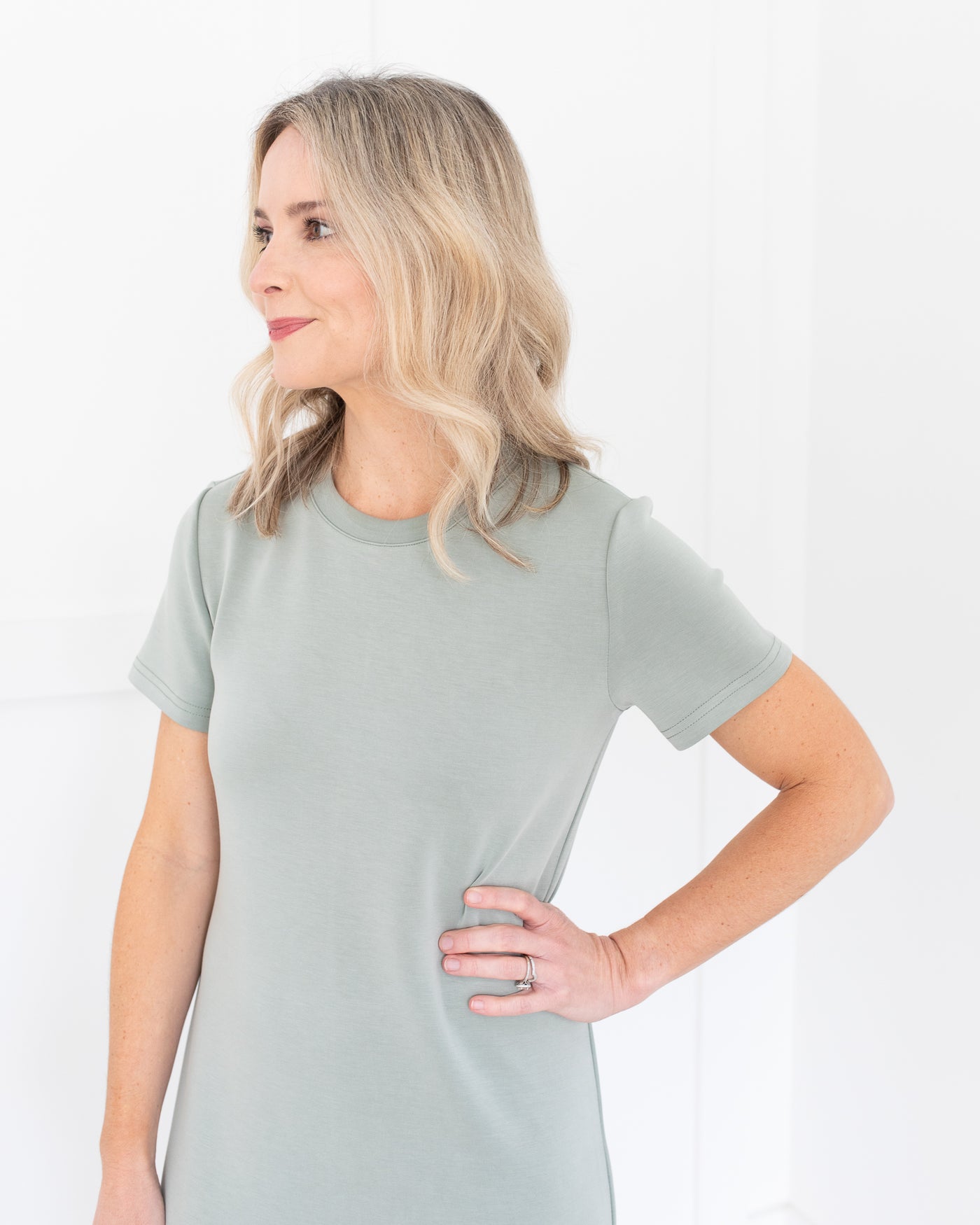 Green Super Soft Stretchy T-Shirt Midi Dress